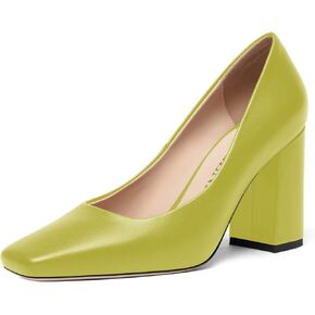 Womens Square Toe Slip On Sexy Patent Leather Solid Party Block High Heel Pumps Shoes 3.34 Inch