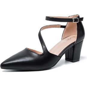Women's Low Heel Pumps Closed Pointed Toe Block Chunky Heel Cross Strap Wedding Bridal Party Dress Shoes