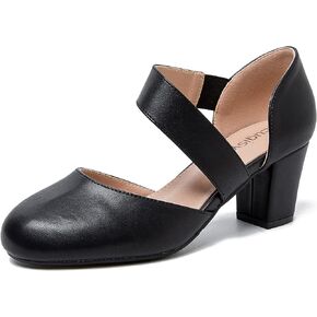 Women's Closed Round Toe Low Block Heels Pumps Crossed Strap D'Orsay Dress Wedding Bridal Party Office Shoes