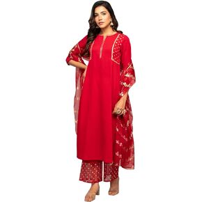 Women Crepe A-Line Kurta With Palazzo And Dupatta