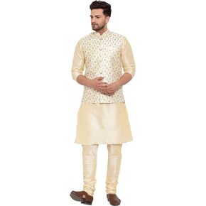 KRAFT INDIA Silk Kurta with Churidar & Nehru Jacket Set, Ethnic Traditional Wear
