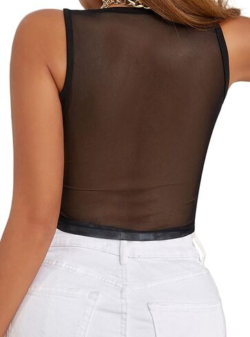 CSDAJIO Women's Hand Print Sheer Mesh Crop Tank Top Sleeveless See Through Shirt Sexy Going Out Clubwear in Kuwait