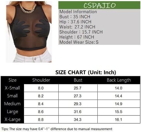 CSDAJIO Women's Hand Print Sheer Mesh Crop Tank Top Sleeveless See Through Shirt Sexy Going Out Clubwear in Kuwait