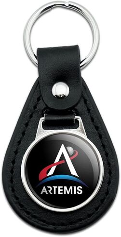 Black Leather NASA Artemis Moon Logo Keychain in Saudi Arabia