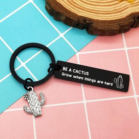 سلسلة مفاتيح بتصميم صبار للنساء بعبارة «BE A CACTUS Grow when things are hard»، سلسلة مفاتيح ملهمة للعائلة والاصدقاء، سلسلة مفاتيح هدايا تحفيزية، هدايا الصبار للمراهقات ومحبي الصبار, فضي, S in Saudi Arabia
