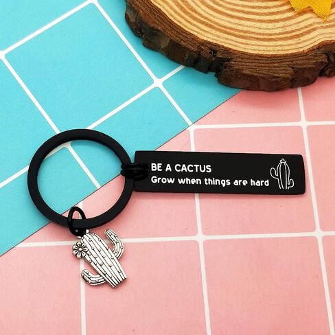 سلسلة مفاتيح بتصميم صبار للنساء بعبارة «BE A CACTUS Grow when things are hard»، سلسلة مفاتيح ملهمة للعائلة والاصدقاء، سلسلة مفاتيح هدايا تحفيزية، هدايا الصبار للمراهقات ومحبي الصبار, فضي, S in Saudi Arabia
