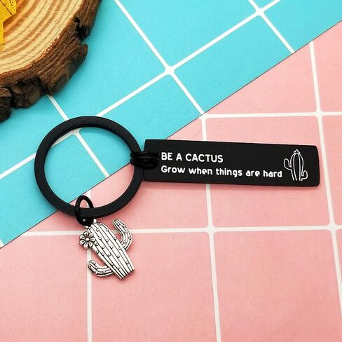 سلسلة مفاتيح بتصميم صبار للنساء بعبارة «BE A CACTUS Grow when things are hard»، سلسلة مفاتيح ملهمة للعائلة والاصدقاء، سلسلة مفاتيح هدايا تحفيزية، هدايا الصبار للمراهقات ومحبي الصبار, فضي, S in Saudi Arabia