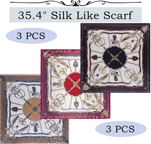 WUZININGLE 35"×35" Silk Like Head Scarf, 2/3 Pcs Large Silk Feeling Neck Scarf, Like Silk Scarf for Hair Wrapping at Night in Kuwait