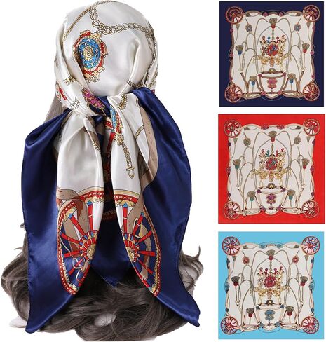 WUZININGLE 35"×35" Silk Like Head Scarf, 2/3 Pcs Large Silk Feeling Neck Scarf, Like Silk Scarf for Hair Wrapping at Night in Saudi Arabia