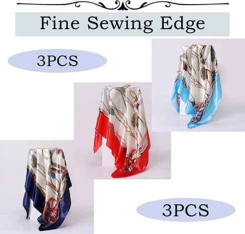WUZININGLE 35"×35" Silk Like Head Scarf, 2/3 Pcs Large Silk Feeling Neck Scarf, Like Silk Scarf for Hair Wrapping at Night in Saudi Arabia