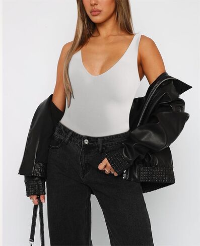 MOSHENGQI المرأة مثير الخامس الرقبة ارتداءها عارية الذراعين أكمام تانك القمم ثونغ الجسم الدعاوى in Kuwait