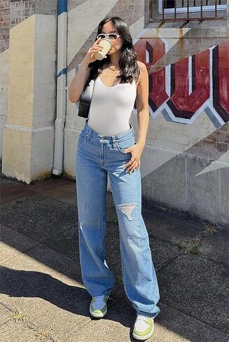 MOSHENGQI المرأة مثير الخامس الرقبة ارتداءها عارية الذراعين أكمام تانك القمم ثونغ الجسم الدعاوى in Kuwait