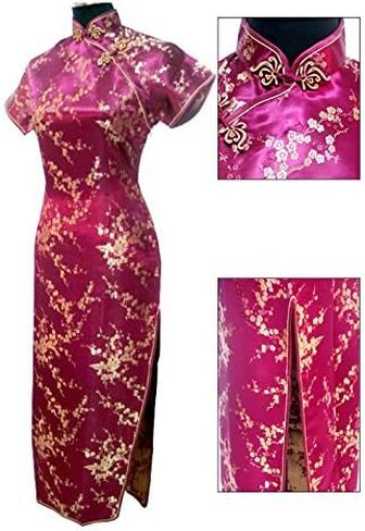 Women's VTG Navy Blue Floral Long Chinese Prom Dress Cheongsam Size in Saudi Arabia