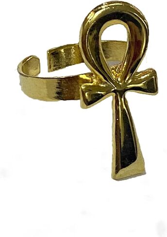 18K Gold Plated Ancient Egyptian Ankh Key of Life Ring -80% Sinai Cooper -Handmade- Cross Ring Cleopatra Adjustable Band Ankara Hieroglyphic Carved Symbol of Protection Amulet Jewelry Vintage Gold in Saudi Arabia