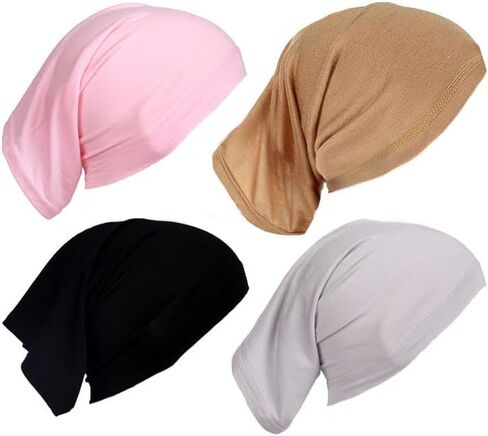 مجموعة EAHAUCIR مكونة من 4 قطع من وشاح الرأس الإسلامي، لون خالص، قبعة صغيرة ناعمة وخفيفة الوزن من القطن القابل للتمدد على الموضة النسائية in Saudi Arabia