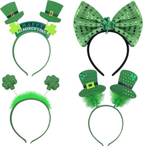 GenMo 4 Pack St Patrick Day Headband Green Shamrock Clover Head Boppers Costume Accessories Red in Saudi Arabia