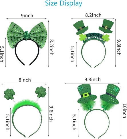 GenMo 4 Pack St Patrick Day Headband Green Shamrock Clover Head Boppers Costume Accessories Red in Saudi Arabia
