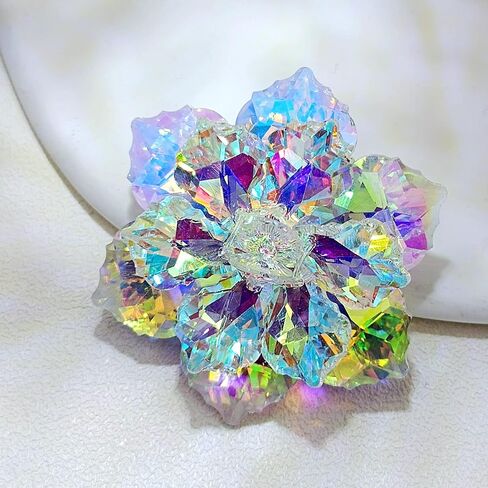 سيبينا دبوس رائع مزدوج الطبقات من حجر الراين اورورا بورياليس فيتريل الزهور، مجوهرات ملونة بالوان قوس قزح، خليط معدني من الستيل والكريستال, سبيكة صلب, كريستال in Kuwait