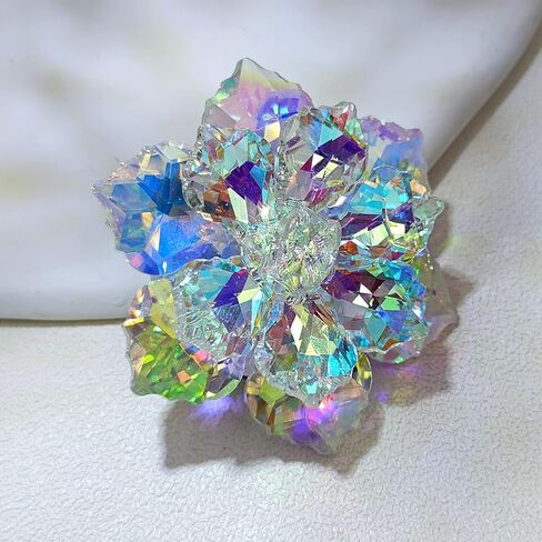 سيبينا دبوس رائع مزدوج الطبقات من حجر الراين اورورا بورياليس فيتريل الزهور، مجوهرات ملونة بالوان قوس قزح، خليط معدني من الستيل والكريستال, سبيكة صلب, كريستال in Kuwait