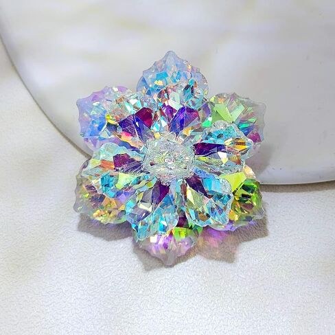 سيبينا دبوس رائع مزدوج الطبقات من حجر الراين اورورا بورياليس فيتريل الزهور، مجوهرات ملونة بالوان قوس قزح، خليط معدني من الستيل والكريستال, سبيكة صلب, كريستال in Kuwait