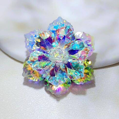 سيبينا دبوس رائع مزدوج الطبقات من حجر الراين اورورا بورياليس فيتريل الزهور، مجوهرات ملونة بالوان قوس قزح، خليط معدني من الستيل والكريستال, سبيكة صلب, كريستال in Kuwait