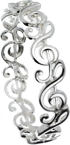 PammyJ Music Jewelry - Silvertone Music Theme Treble Clef Stretch Bracelet in Kuwait
