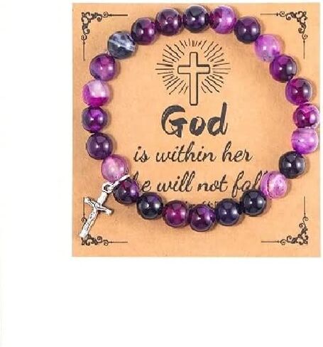 COLORFUL BLING Unisex Pink Zebra Bracelet Christian Gifts Natural Stone Religious Catholic Cross Bracelet in Saudi Arabia
