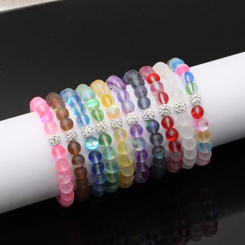 Africanbeads 5 قطع سوار الصداقة الزجاجي لحورية البحر الصوفي مع 8 ملم من الخرز الأبيض المتوهج من حجر القمر سوار قابل للتمدد مع سحر الحب من حجر الراين للنساء والفتيات المجوهرات in Saudi Arabia