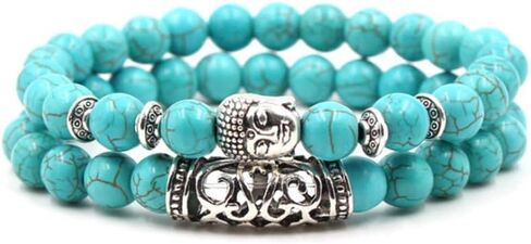 Women Meditation Turquoise Bracelets for Men Vintage Beads Stretch Bracelet Gift for Friendship Lover Couple Wife Husband Birthday in Kuwait