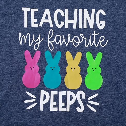 Easter Teacher Shirt Womens Teaching My Favorite Peeps Shirts Funny Rabbit Bunny Graphic Tee Casual Letter Print Tops in Saudi Arabia