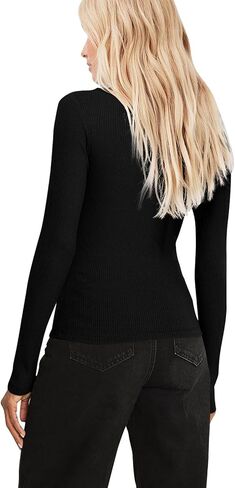 قمصان نسائية طويلة الأكمام على شكل قلب وخط عنق عصري كاجوال وأساسي تي شيرت نحيف مناسب من LadieTops in Kuwait