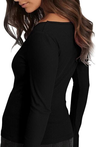 قمصان نسائية طويلة الأكمام على شكل قلب وخط عنق عصري كاجوال وأساسي تي شيرت نحيف مناسب من LadieTops in Kuwait