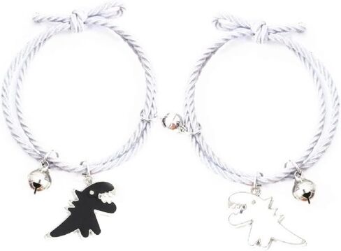 Fuqimanman2020 2PS Cute Dinosaur Couple Mutual Attraction Love Heart Matching Bracelets Set Stretch Braided Rope for Couple Lover Friendship Relationship Best Friend Back to School Jewelry in Saudi Arabia