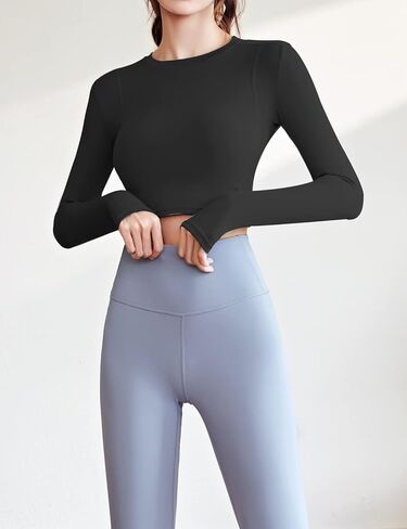 قمصان رياضية نسائية من Gacaky بأكمام طويلة بدون خياطة للتمرينات واليوجا مع فتحة إبهام in Kuwait