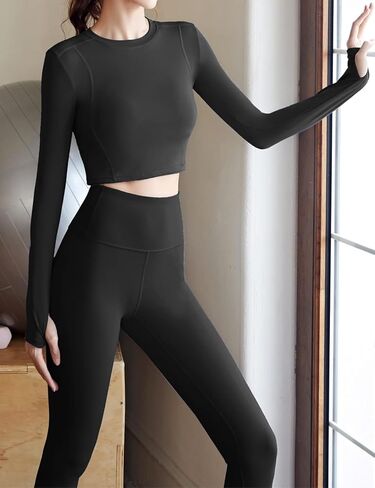 قمصان رياضية نسائية من Gacaky بأكمام طويلة بدون خياطة للتمرينات واليوجا مع فتحة إبهام in Kuwait