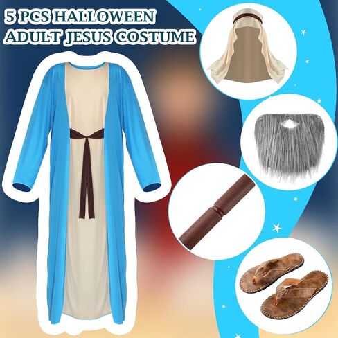 Liitrsh 5 Pcs Jesus Costume Saint Shepherd Noah Biblical Religious Costume for Men Halloween Accessories in Saudi Arabia