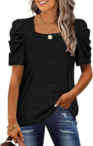 EADINVE Women's Long Sleeve Sweatshirts Casual Square Neck Puff Sleeve Tunic Tops Loose Fit in Saudi Arabia