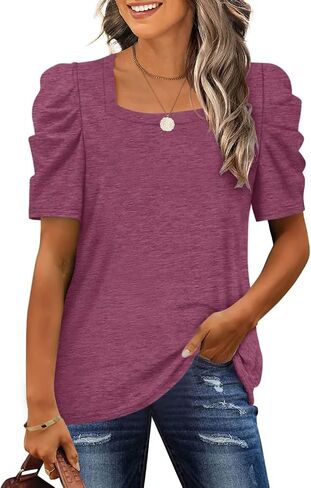 EADINVE Women's Long Sleeve Sweatshirts Casual Square Neck Puff Sleeve Tunic Tops Loose Fit in Saudi Arabia