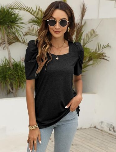 EADINVE Women's Long Sleeve Sweatshirts Casual Square Neck Puff Sleeve Tunic Tops Loose Fit in Saudi Arabia