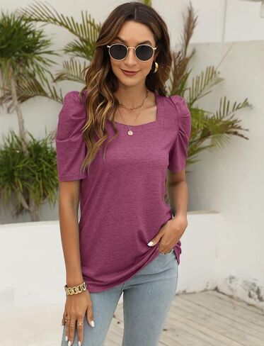 EADINVE Women's Long Sleeve Sweatshirts Casual Square Neck Puff Sleeve Tunic Tops Loose Fit in Saudi Arabia