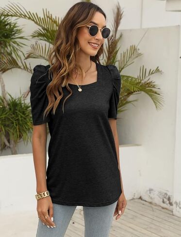 EADINVE Women's Long Sleeve Sweatshirts Casual Square Neck Puff Sleeve Tunic Tops Loose Fit in Saudi Arabia
