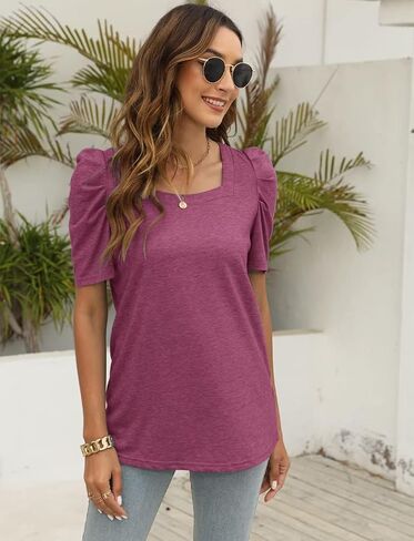 EADINVE Women's Long Sleeve Sweatshirts Casual Square Neck Puff Sleeve Tunic Tops Loose Fit in Saudi Arabia