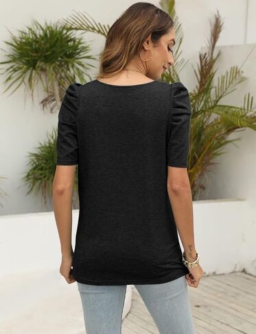 EADINVE Women's Long Sleeve Sweatshirts Casual Square Neck Puff Sleeve Tunic Tops Loose Fit in Saudi Arabia