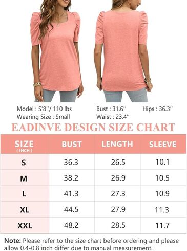 EADINVE Women's Long Sleeve Sweatshirts Casual Square Neck Puff Sleeve Tunic Tops Loose Fit in Saudi Arabia