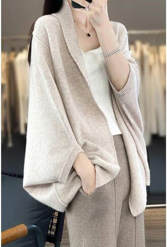 سترة نسائية ملفوفة على شكل شال من صوف ميرينو، سترة مفتوحة من الأمام، رأس روانا لخريف وشتاء in Kuwait