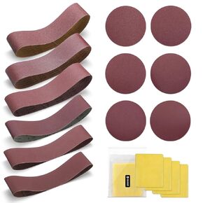 SainSmart 12PCS Aluminum Oxide 4x36 Inch Sanding Belts, 12PCS 6-inch Sanding Disc, 6PCS Wax and Silicone Free Tack Cloth, Sanding Set for Woodworking Sander Tools, DB30A