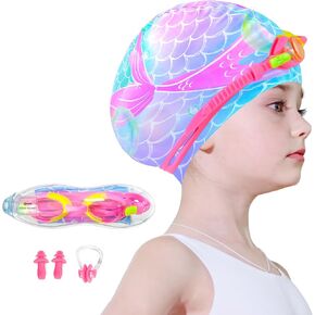 Kids Swim Caps for Girls, Silicone Waterproof Swimming Cap for Kids, Durable Comfortable Swimming Caps for Girls