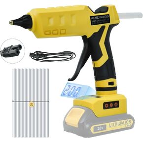 Cordless Hot Glue Gun Dual for De-walt 20V Battery, Dual Power Supply Glue Gun,100W LCD Digital Display Up to 200℃ Temp Adjust with Plug,10Pcs Full Size Glue Sticks for Arts&Crafts&DIY(No Battery)