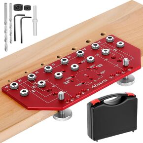 Shelf Pin Jig and Hinge Jig 2-in-1 - Aluminum Alloy Cabinet Hole Drilling Template For Woodworking - Shelf Pin Drilling Jig with 1/4" and 5mm Drill Bits - Concealed Hinge Jig for Cabinet Doors