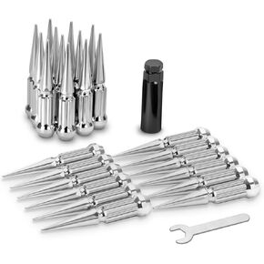 KSP 14mm x 1.5 Large Spiked Lug Nuts, 32x Two-Piece Mega Pointy Spike Lug Nut for Silverado Sierra Ram 2500 3500 F250 F350, 5" Chrome Spline Bullet Nut for 8 Lug Off-Road Pickup&Truck with 1 Socket in Kuwait